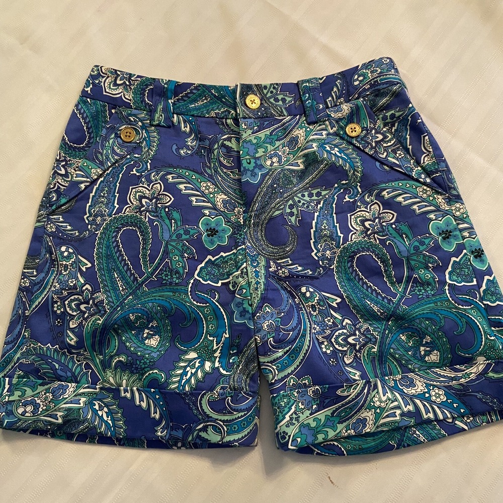 Ralph Lauren Size 2 Cuffed Shorts Paisley Print Blue‎ Green Pockets